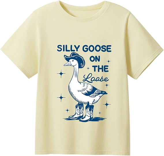 Toddler Boys Girls Shirt Silly Goose On The Loose Graphic Tee Tops Kids Funny Short Sleeve T-Shirt 2-7 Years