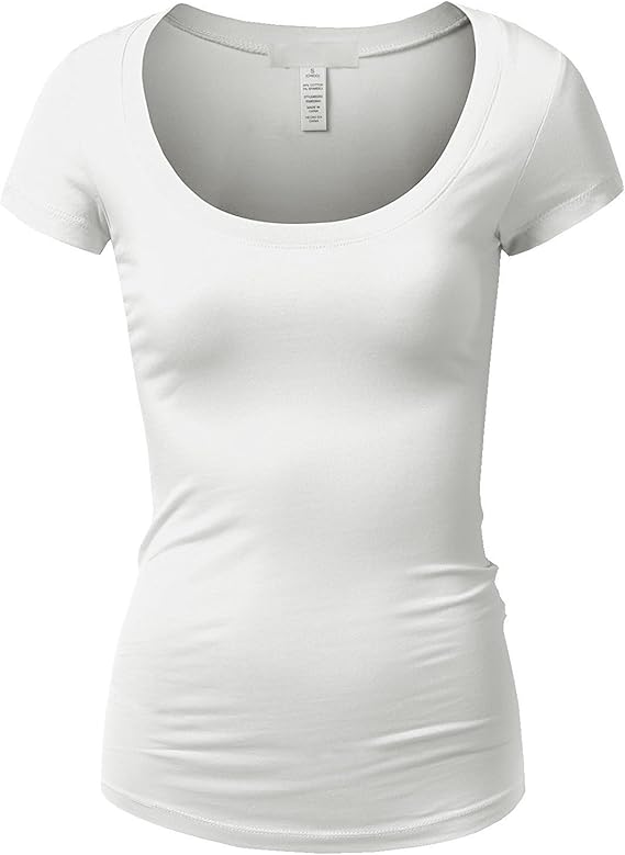 Active Products Women's Basic Deep Scoop Neck with Cap Short Sleeves White Small