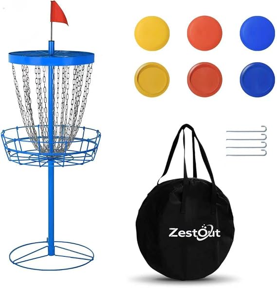 Backyard Disc Golf Basket - Portable 24-Chain Target for Outdoor Practice, Easy Setup Heavy Duty | 6 Discs + Carry Bag + Ground Stake Included | Competition-Spec Size | Rust-Resistant