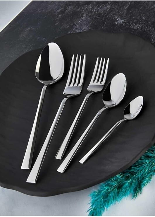 60 Parça Natural Çatal Kaşık Takımı Düz Model 12 Kişilik Çelik, düz 60 parça