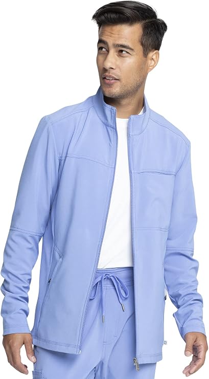 Infinity Men's Zip Front Jacket Modern Fit Rib-Knit Panels with 3 Pockets and Knit Sleeve Panel CK332A
