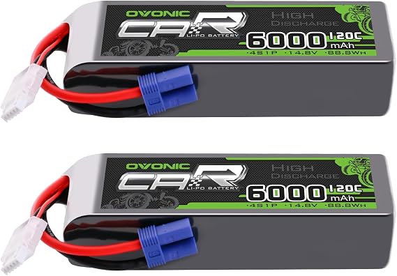 OVONIC 4S LiPo Battery 6000mAh 14.8V 120C RC Battery with EC5 Connector (2 Pack)
