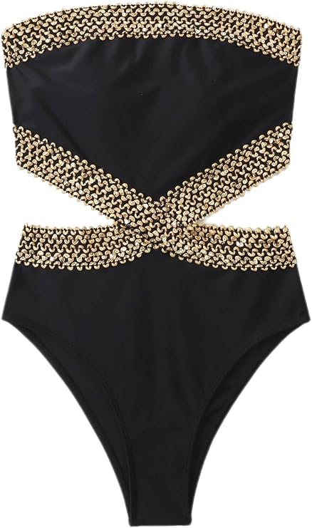 Milumia Women's Stitch Detail Strapless One Piece Swimsuit Cut Out Bandeau Bathing Suit