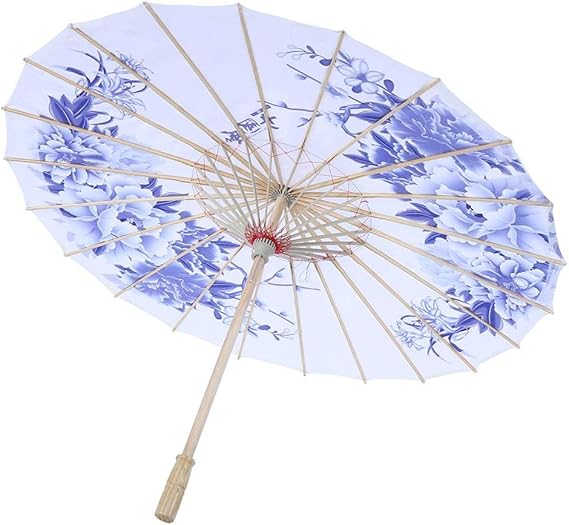 Oiled Paper Umbrella, Handmade Chinese Oiled Paper Umbrella, Windproof Women Handmade Chinese Classical Dance Parasol (Blue) | Windproof Chinese Classical Dance Parasol, Traditional Fabric Wood Handle, Asian Theme Decoration, Wedding Photography Prop