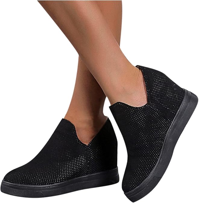 Womens Wedge Sneakers, Platform Sneakers: Hidden-Heel Canvas High Top Wedge Booties - Slip On Walking Shoes | Breathable Upper | Cushioned Insole | Rubber Outsole | Casual Street