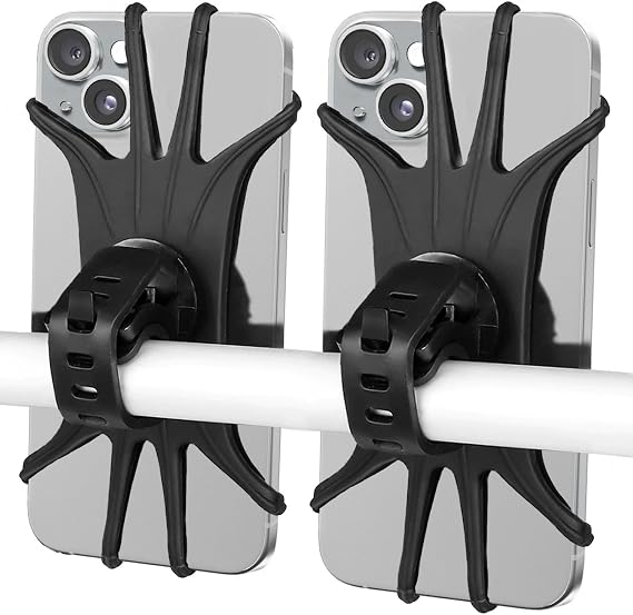 VOVIGGOL Bike Phone Mount 2 Pack, Universal Motorcycle Phone Holder for Bike, 360Rotation Silicone Bicycle Phone Holder Handlebar Phone Mount Compatible with iPhone, Samsung, All Smartphones