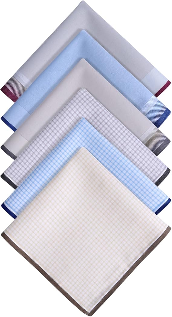 DoreenBeads Mens Handkerchiefs, 6Pcs Soft Cotton Plaid Striped Hankies 17"