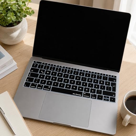 McStorey MacBook Klavye Koruyucu A1534 A1708 Uyumlu Türkçe Q Baskılı Silikon Klavye Koruyucu UK Enter Siyah