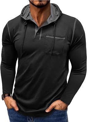 Mens Henley Shirts Long Sleeve Casual Button T-Shirt Lightweight Pullover Shirt with Pocket