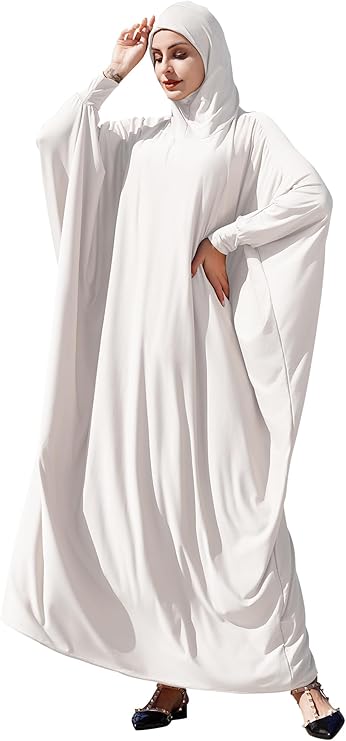 IDOPIP Muslim Dresses for Women One Piece Long Sleeve Islamic Prayer Ramadan Abaya Hooded Hijab Loose Maxi Kaftan Dubai Robe
