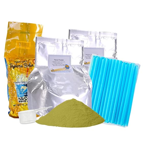 BUBBLE TEA SUPPLY At Home Green Tea Latte [40-45 drinks] Starter Bubble Tea Kit Gift Set Bubble Tea Boba Instant Boba Milk Tea Tapioca Bubble Tea Bubble Tea Starter Kit Tapioca Balls Boba Tea Powder Variety Bubble Tea Kit Boba for Bobas Drinks