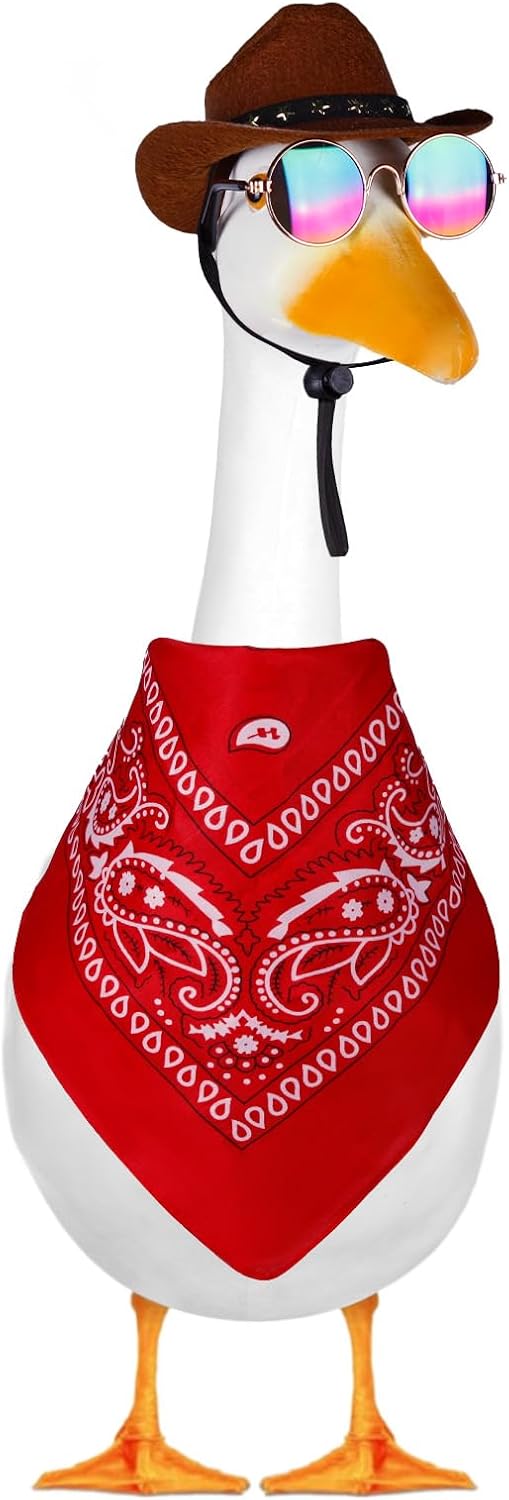 Cowboy Porch Goose Outfits, Cemment Lawn Plastic Goose Costume Clothes with Hat Bandana Sunglasses for Yard Decor