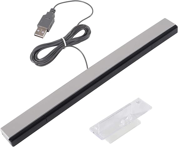 USB Sensor Bar for Aokin Wii, Replacement USB Wired Infrared Rail Sensor Bar for Nintendo Wii, Wii U, Including Transparent Stand, Silver/Black