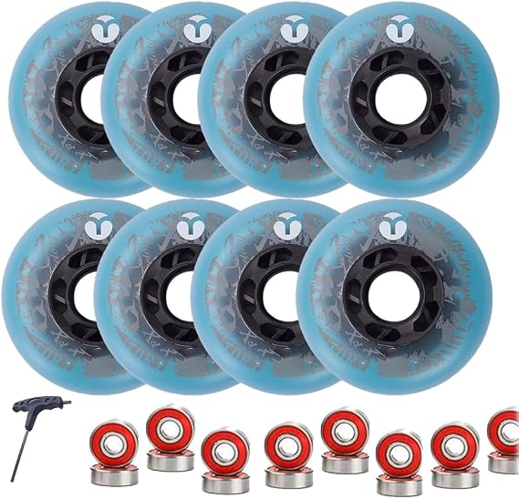 8 Pack Inline Wheels Inline Skate Wheels 64mm 68mm 70mm 72mm 76mm 80mm Inline Skate Replacement Wheels 82A-85A Indoor Outdoor with ABEC-9 Bearings (Blue,80mm)