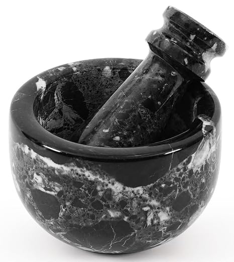 Marble Mini Mortar and Pestle Set Black 3" Inches Handmade