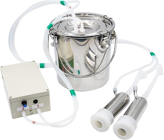 Cow Milking Machine Milking Equipment for Goats 5L / 7L / 14L, Portable Goat Milking Machine Electric Automatic Pulsating Suction Pump Cattle with Milk Liner for Farm or Family 5L Sheep