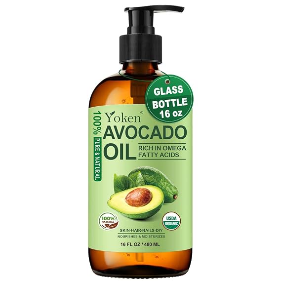 Organic Avocado Oil 16oz Glass Bottle, Cold Pressed Oil for Dry Scalp Hair | USDA Non Greasy 100% Pure Moisturizing Unscented Body Oil Skin Face Hydrating for Essential Oils Mixing aceite para cabello