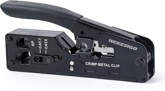Network Crimper, Network Cable Stripper Cutter RJ45 Crimping Tool Ethernet Wire Cutter Crimper Crimping pliers for RJ11 RJ12 RJ45 6P6C/4C,8P8C Cat7 Cat6A Cat6 Cat5E Cat5 Modular Plugs Connectors