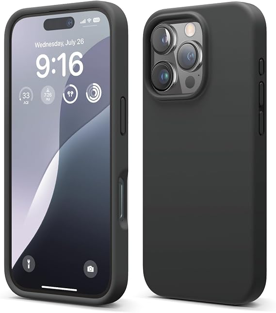 elago Premium Liquid Silicone Case for iPhone 16 Pro Black | Full Body Protection, Shockproof, Slim Phone, Anti-Scratch Soft Microfiber Lining (Black)
