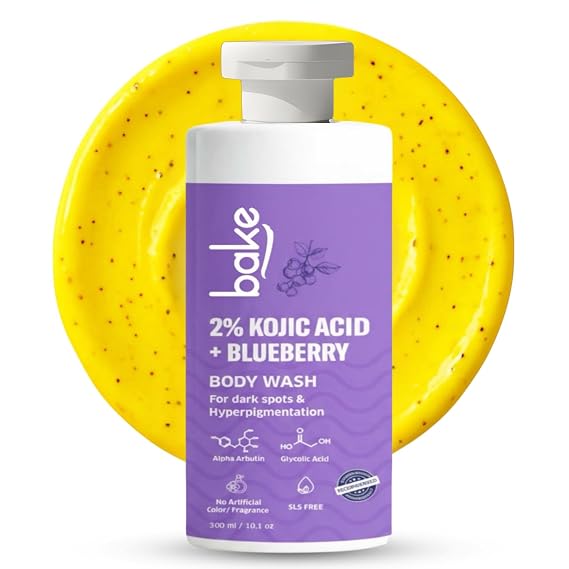 BAKE 2% Kojic Acid Body Wash for Pigmentation & Tan Removal with Glycolic Acid & Alpha Arbutin | For Dark Knees & Elbows | Dark Spots & Sun Damage | 250ml