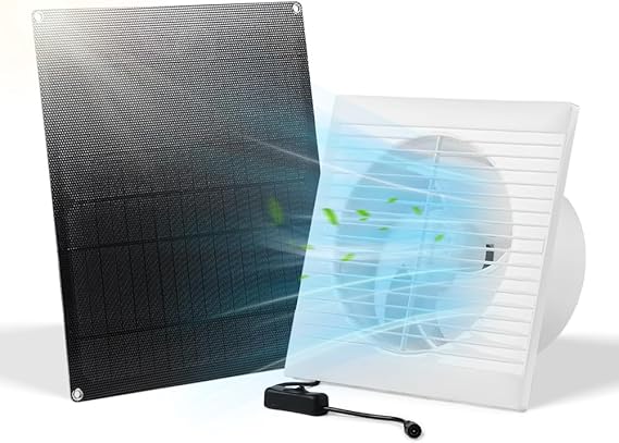 Solar Powered Exhaust Fan, 15W Weatherproof Solar Panel with 8 Inch Solar Exhaust Fan for Shed Ventilation, Small Chicken Coops, Greenhouses, Pet Houses, Window Exhaust, Garage