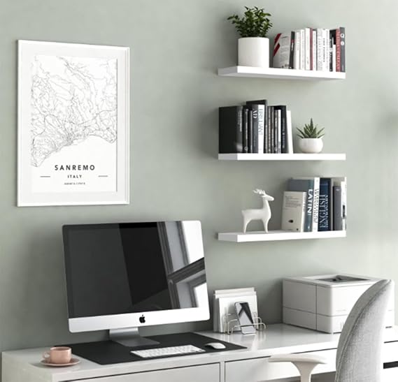 Gizli Montaj Duvar Rafı, Modern Minimalist Tasarım, 3'lü Set, Beyaz 50x15cm