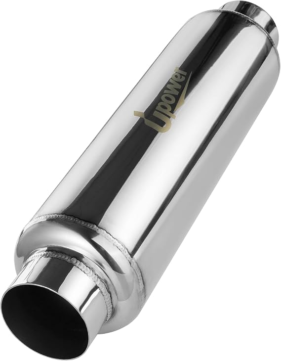 Upower 2.5" Inlet&Outlet Exhaust Resonator,4" x12" Body 16" Overall Length Center Straight Through Stainless Steel Muffler,Polished