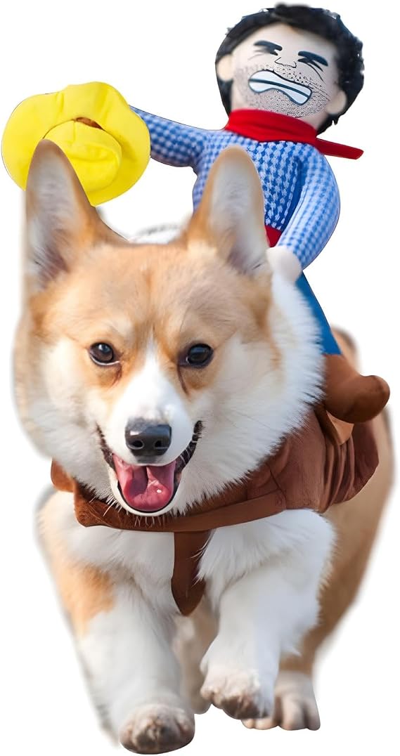 DELIFUR Dog Halloween Costume Funny Dog Cowboy Riding Costume Pet Costume Cat Suit Cowboy Rider Style for Small Medium Large Dogs (Cowboy, X-Large)