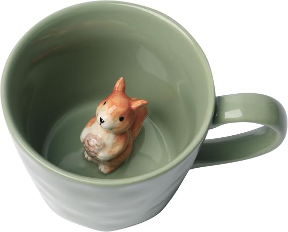Squirrel Ceramic Mug with 3D Animal Inside, Cartoon Handmade Figurine Mug, 12 oz/360ml Cute Coffee Mug with Interesting Design, Holiday and Birthday Gift for Coffee and Milk Tea Lovers (Squirrel)