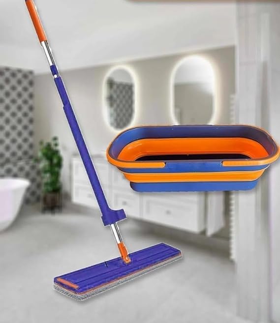 Kendinden Sıkmalı Tekerli Kovalı Mop Seti - Kendinden Sıkmalı Mop Katlanabilir 1 Yedek Bez Kovalı Mop