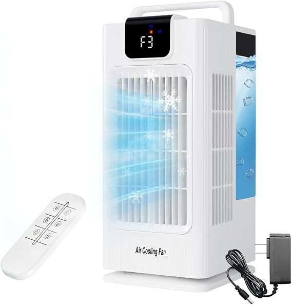 Sugoiti Portable Fan, 4 Speeds, 8H Timer, 3 Mists, 2L Tank, 7 Color Night Lights, Remote, 120 Oscillation, Ideal for Home, Bedroom or Office