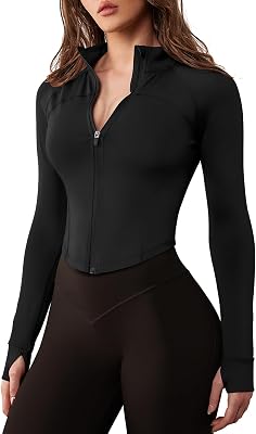 GYM RAINBOW Womens Zip Up Workout Jacket Lightweight Slim Fit Athletic Jacket Cropped Running Gym Tops with Thumb Holes