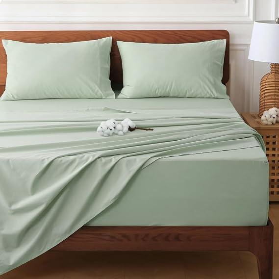 HYPREST Extra Deep Pocket California King Sheets 18-24" 100% Cotton Mint | Mint Green Cotton Percale Sheets for Thick Mattresses-4pc Soft Crisp Breathable Cooling Hotel No Slip for Cal King Bed