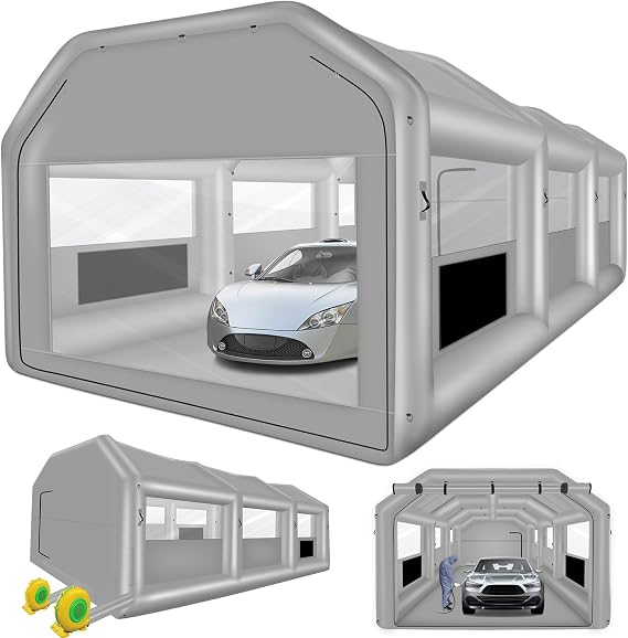 GZKYYLEGS Inflatable Paint Booth, 26X14.5X9.7Ft Inflatable Spray Booth Tent, Car Paint Tent Air Filter System for Car Parking Workstation Motorcycle Garage - Blowers Excluded