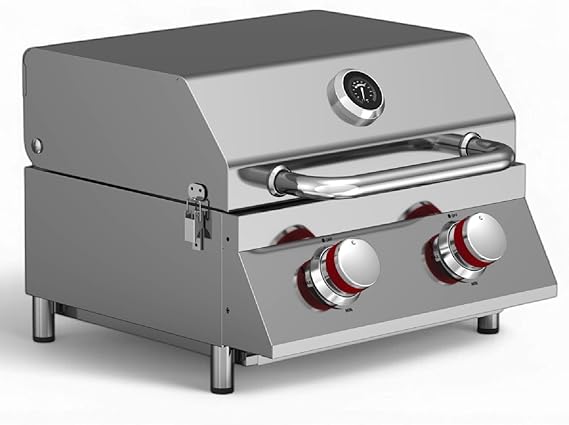 GasOne Portable Propane Grill 16-inch Stainless Steel Tabletop Grill Tabletop Gas Grill with Heat Control and Built-In Thermometer Large Cooking Area Ideal for Outdoor, Camping, Travel, RV