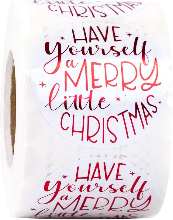 WRAPAHOLIC 2 Inch 500 Total Merry Christmas Stickers Roll - Red Foil Merry Little Xmas Design Labels, Perfect for Christmas, Gift Wrap & Shipping and Stationery Decoration