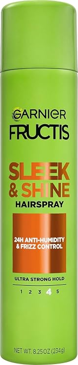 Garnier Fructis Sleek & Shine Hairspray, Provides 24-Hour Anti-Humidity and Frizz Control, Extra Strong Hold, Infused with Bamboo Extract for Ultra-Smooth Hair, 8.25 oz (Packaging May Vary)