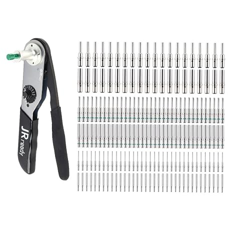 JRready Deutsch Solid Contact Kit Barrel Style Contacts Size 12 16 20 Male Female Terminals with JRready JRD-HDT-48 Deutsch Crimper/HDT-48-00 Solid Contacts Crimping Tool Wire Range 12-22AWG