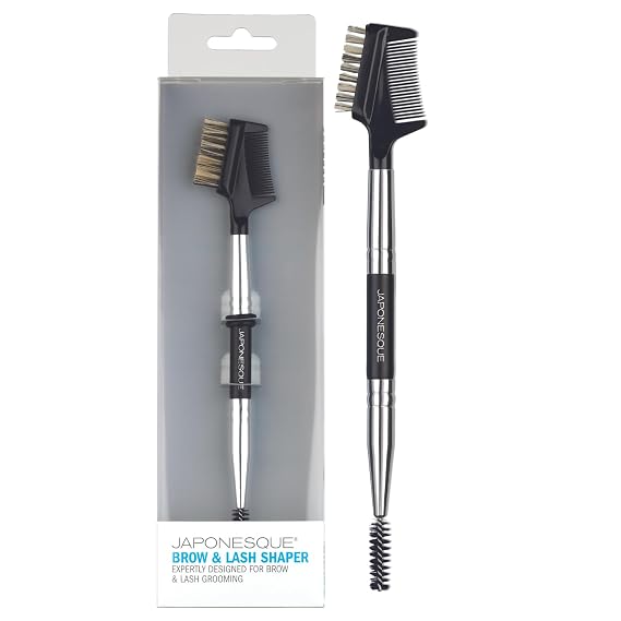 JAPONESQUE Brow & Lash Shaper with 3 Different Spoolie Brushes, for Separating Lashes, Eliminating Mascara Clumps, and Grooming and Shaping Brows
