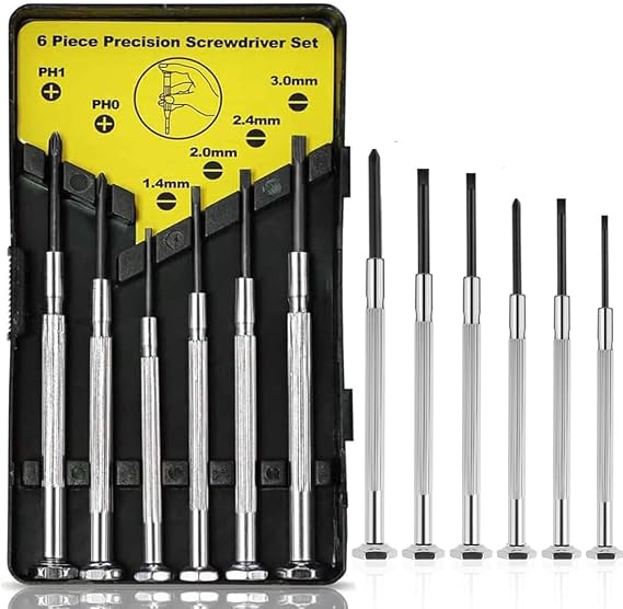 6Pcs Precision Screwdriver Set - Mini Screwdriver Set with Pocket Size Carrying Case/Precision Tool Kit Mini Slotted for Watch, Glasses Repair (6Pcs)