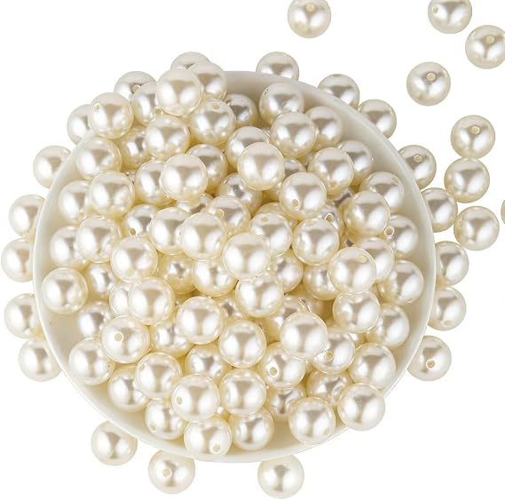 Pearl Beads for Jewelry Making 80pcs 18MM Pearl Craft Beads with Hole Loose Fake Pearls Small Faux Pearls for Jewelry Making Bracelet Necklace DIY, Sewing Decor and Vase Filler