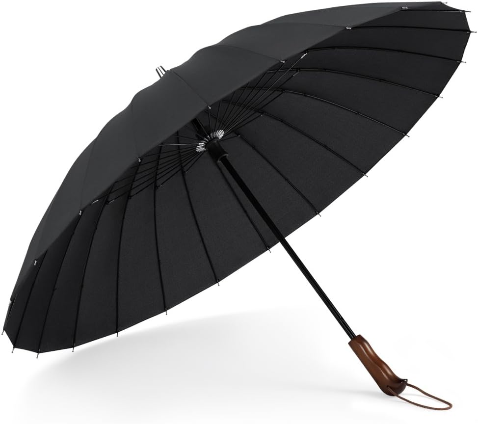 Plemo Oversize Rain Umbrella Windproof Long Big Umbrella Auto Open Long-handle With Durable Polyester Rib Black 8 Ribs