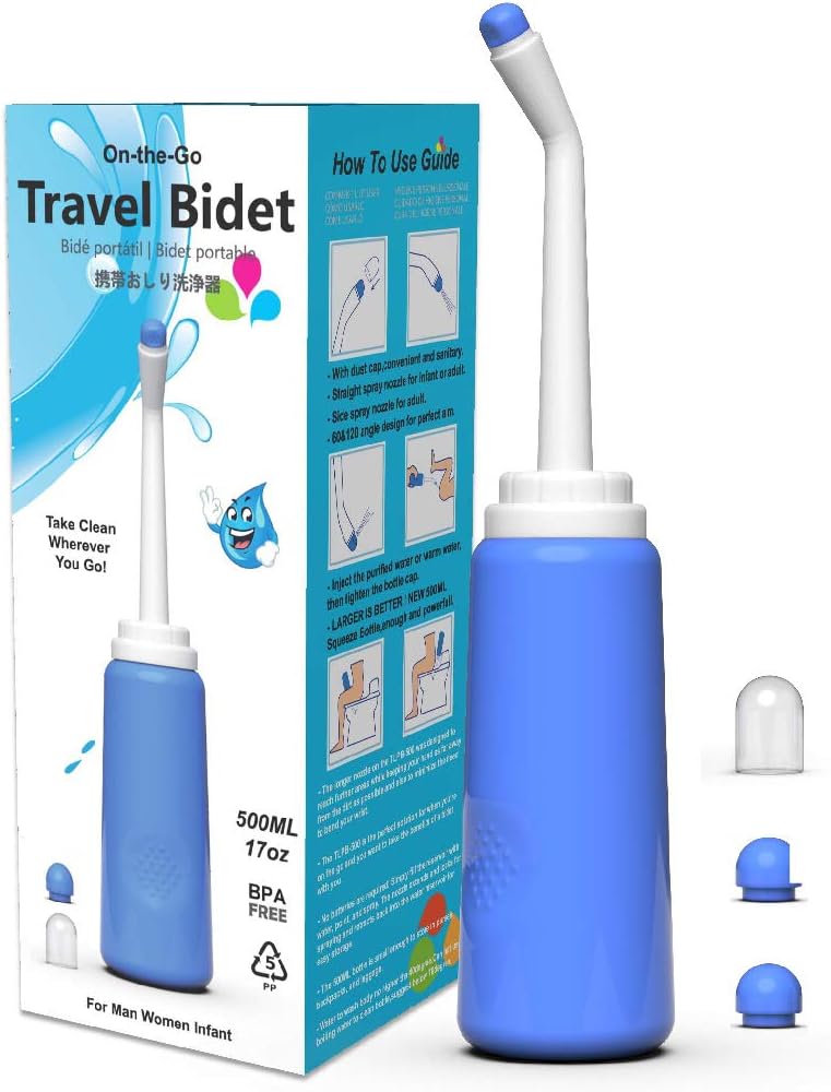 Portable Bidet Sprayer, Gsogcax 500ml17oz Women Bidet Bottle Postpartum Perineal Care Travel Bidet Bottle for Baby with 2 Nozzles and Portable Bag - BPA Free