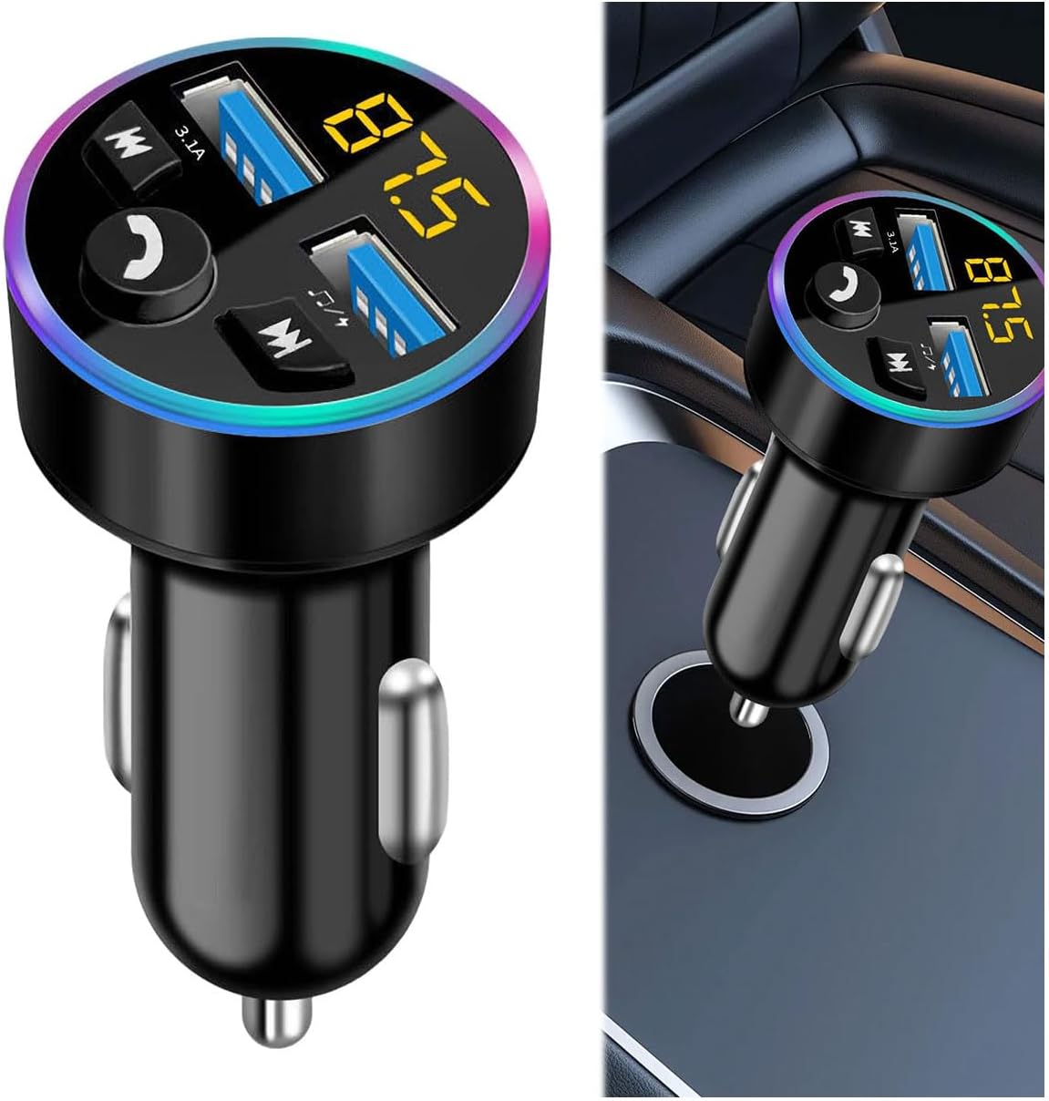 Bluetooth Car Charger Adapter,Car Bluetooth Transmitter,FM Wireless Radio Bluetooth Car Adapter,Han-d-Free Calling,Music Player,for iPhone 16 15 14 12 11 Pro Max,Samsung S24 S22 S21 S20 FE Ultra S23