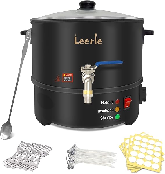 Leerie 16Lbs Wax Melter for Candle Making, L8 Large Electric Wax Melting Pot of Wax, Soy Wax Business Home Candle Making Kit with Heating Core Brass Spout & Temp Control