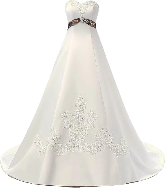 LEJY Women's Satin Appliques Beads Camo Ball Gown Camouflage Wedding Dresses for Bride