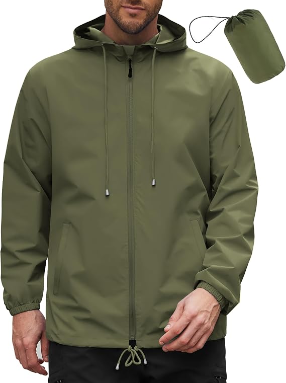 COOFANDY Rain Jacket Men Packable Waterproof Raincoat with Hood Lightweight Windbreaker for Hiking Cycling Golf