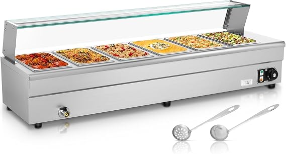 6 Pan Commercial Food Warmer, Stainless Steel Bain Marie Steam Table 48QT