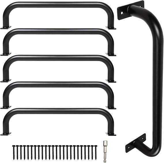 6 Pcs Black 17Metal Playground Safety Handles, Non-Slip Grab Bars for Kids Playsets, Indoor Ceiling Grab Bars and Outdoor Monkey Bars Playgrounds Climbing Frames,Treehouses and Wall ladders
