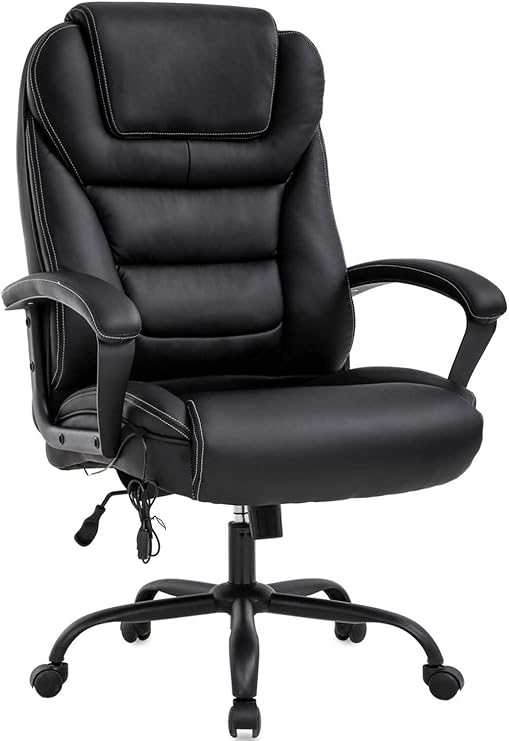 500lbs Big & Tall Task Office Chair, Wide Seat Desk Chair with Massage Lumbar Support Armrest Swivel Rolling High Back Leather Adjustable Ergonomic Computer Chair for Managerial Executive Chairs Black